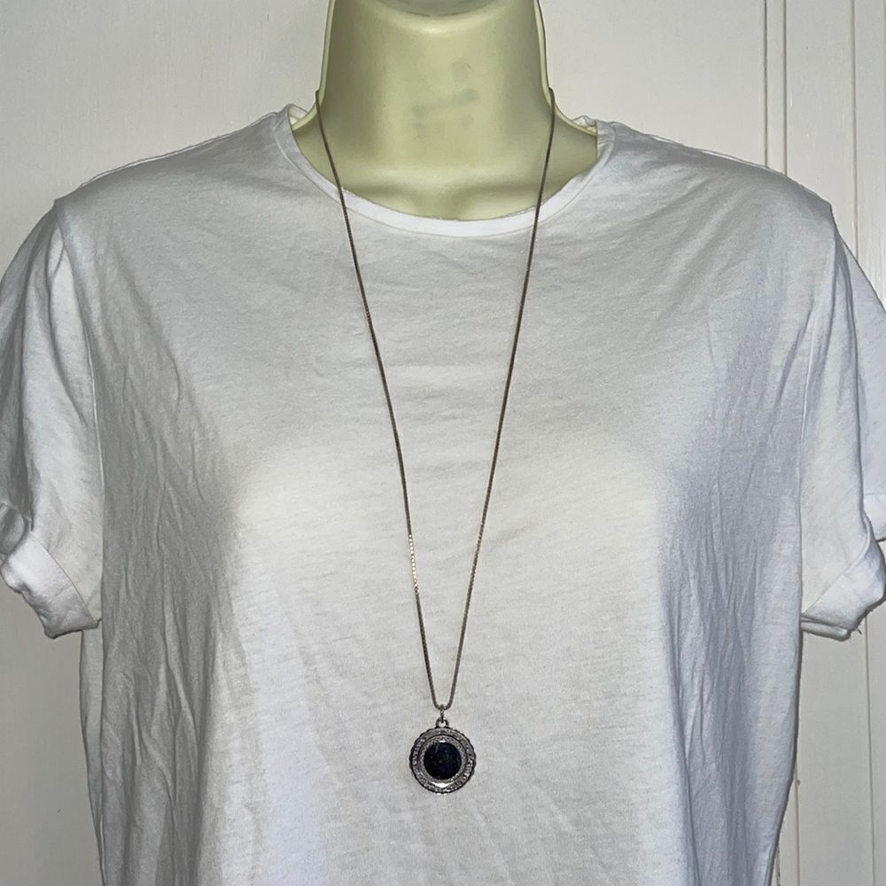 Vtg La Mode sterling silver round pendant on box chain